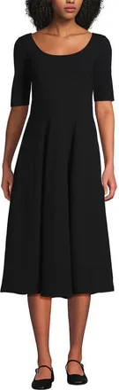Lands End Starfish Elbow Sleeve Midi Fit and Flare Dress in Black at Nordstrom, Size X-Large P