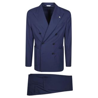 Manuel Ritz Double Breasted Suits, male, Blue, Size: L Abito DP Lana