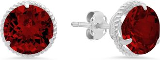 MAX + STONE 14k White Gold Roped Halo Round-Cut Gemstone Stud Earrings (8mm)