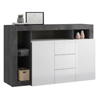 Dmora Aparador Atlantica, Buf&eacute; De Sal&oacute;n, Aparador De Sal&oacute;n, Despensa De Cocina, Made In Italy, 146x42 H93 Cm, Blanco Brillante Y Pizarra - Dmora
