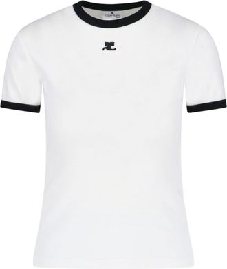 Courr&egrave;ges White Cotton Logo T-Shirt