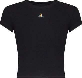 Vivienne Westwood Black Fitted Short-Sleeve Ribbed Crop Top