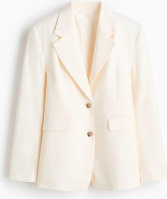 H&M Single-breasted Linen-blend Blazer in Cream at Nordstrom, Size Xx-Small