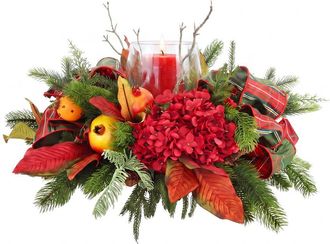 Creative Displays Inc. Handmade Holiday Candleholder With Hydrangeas & Pomegranates