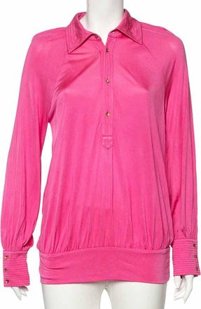 Roberto Cavalli Pink Silk Knit Button Front Top