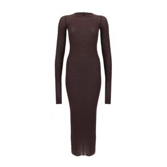 Rick Owens Ribbed Long Sleeve Maxi Dress - Dames - Jurken - Bruin - Maat: XS Viscose