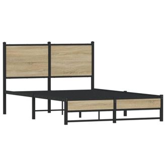 Berkfield Home Metal Bed Frame without Mattress Sonoma Oak 120x200 cm in Brown | Size: Small Double