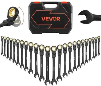 OEM Juego De Llaves De Trinquete 24 Unidades, Llaves Combinadas Con Carraca, Cabezas Flexibles, M&eacute;trica Y Sae, Con Estuche De Almacenamiento, Para Bricola