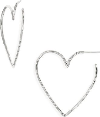 Nest Hammered Heart Hoop Earrings in Silver at Nordstrom