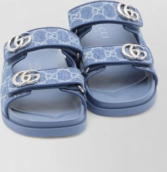 Gucci gg monogram denim flat slide sandals