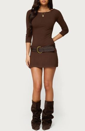 Edikted Jadey Boat Neck Minidress in Brown at Nordstrom, Size X-Small
