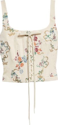 Alexander McQueen Distressed Floral Corset Top in Ivory Multicolour at Nordstrom, Size 10 Us