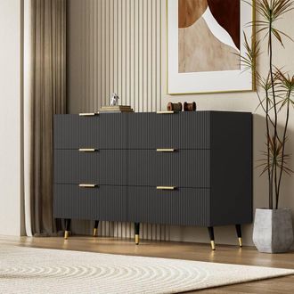Merax 120cm 6-Drawer Sideboard Chest of Drawers with Gold Handles & Legs in Black