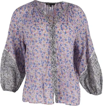 Maje Bleus Cisso Contrast Blouse in Multicolor Floral-Print Organic Cotton