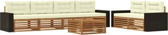vidaXL Conjunto De Sof&aacute;s De Exterior 7 Uds. Natural Y Crema Poli&eacute;ster Vidaxl