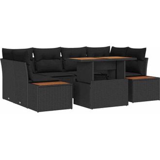 vidaXL Conjunto De Sof&aacute; De Jard&iacute;n 7 Pcs Negro Polirat&aacute;n