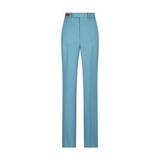 Gucci Vogel Label Wollen Broek - Dames - Straight fit broeken - Blauw - XS - Wol - Broeken