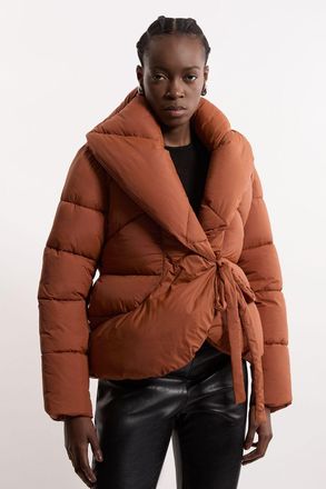 Karen Millen Quilted Padded Wrap Tie Oversize Collar Coat