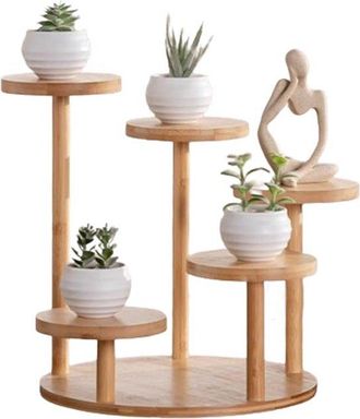 OEM Soporte Para Plantas De Interior, Soporte De Bamb&uacute; De 6 Niveles, 6 Bandejas, Bandejas Con Un Di&aacute;metro De 11,5 Cm, Color Madera
