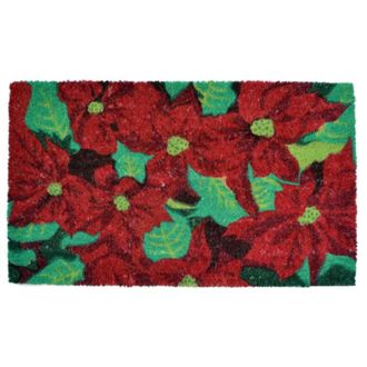 Imports Decor Poinsettia Coir Door Mat, Christmas Floral Coconut Fiber Doormat with Non-Slip PVC Backing, Indoor Outdoor Holiday Entrance Rug