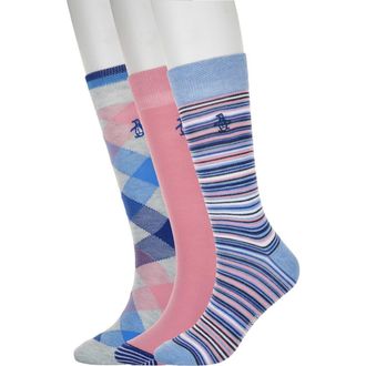 Original Penguin Skinny Stripe Assorted 3-Pack Crew Socks in Light Blue at Nordstrom Rack