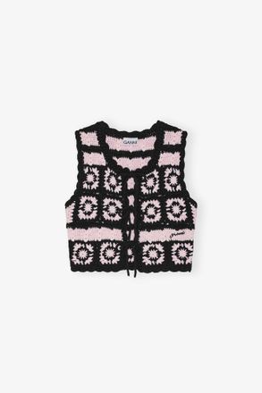 Ganni Pink Cotton Crochet Vest - Size XS Organic