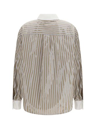 Brunello Cucinelli Womens Dazzling Stripes Cotton Shirt Beige-Riga Nera-Bianco Beige/riga Nera/bianco