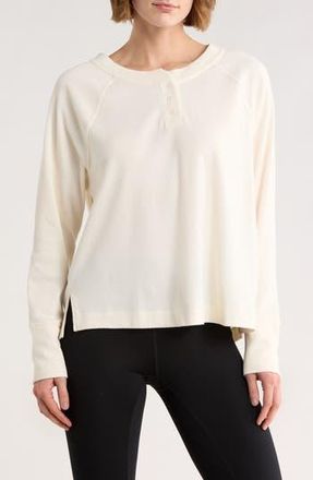 Zella Zen Relaxed Long Sleeve Waffle Knit Henley in Ivory Egret at Nordstrom Rack, Size X-Small