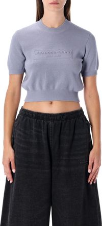 Alexander Wang Alexander Wang Womens Cropped Ribbed Chenille Sweater With Logo - Grey - Size X-Small