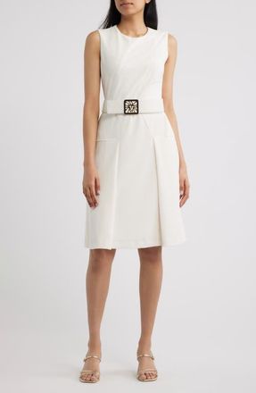 Anne Klein Belted Panel Jewel Neck Dress in White Dove at Nordstrom, Size 16