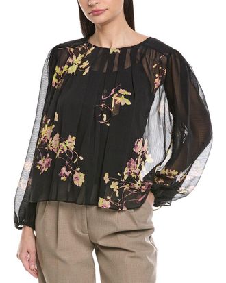 Vince Camuto Round Neck Shirring Front Blouse