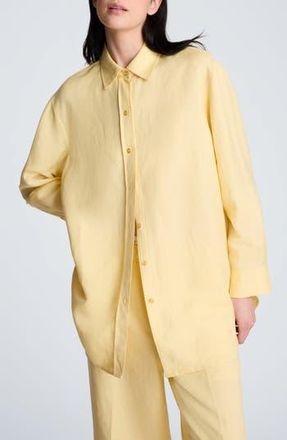 Kenneth Cole Long Linen Blend Button-Up Shirt in Pastel Yellow at Nordstrom Rack, Size X-Small Regular
