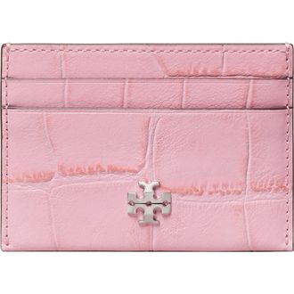 Tory Burch Charlie Croc Embossed Leather Card Case in Rose Sunset at Nordstrom