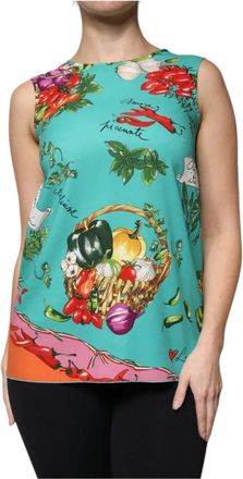 Dolce & Gabbana Groente Print Zijden Tanktop - Dames - Tops zonder mouwen - Veelkleurig - XS - Tops
