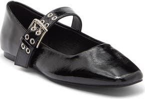 Billini Faris Mary Jane Flat in Black Crinkle Patent at Nordstrom Rack, Size 10