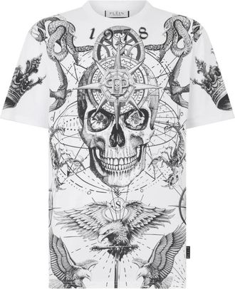 Philipp Plein Tops, Heren, Wit, XL, Katoen, Rondhals T-shirt Tattoo