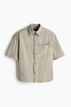 H&M Relaxed Fit Short-sleeved Cotton Shirt in Khaki Green/checked at Nordstrom, Size Xx-Large