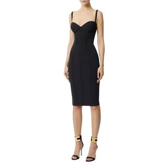 Elisabetta Franchi Lichtgewicht Cr&ecirc;pe Jurk met Raw-Edge Stof - Dames - Feestkleedjes - Zwart - XL - Polyester - Kleedjes