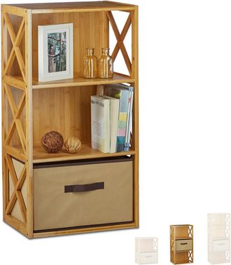 Relaxdays 10020273341 Scaffale con Cestino per il Bagno, 3 Ripiani, Legno, Box Pieghevole, HxLxP: 80 x 42 x 29 cm ca. - Relaxdays