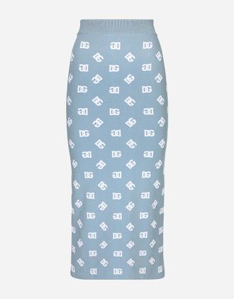 Dolce & Gabbana Viscose Pencil Skirt With Jacquard Dg Logo - Woman Skirts Azure 36