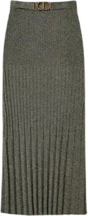 Twinset Geribbelde Midi Rok met Lurex - Dames - Midirokken - Groen - XS - Polyester - Rokken