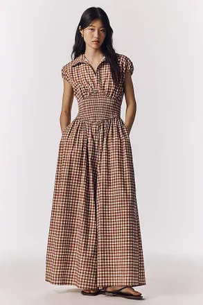 Hutch Gingham Basque-Waist Jumpsuit
