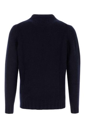 Fedeli Mens Navy Blue Cashmere Blend Sweater Exterior: Silk Maglieria