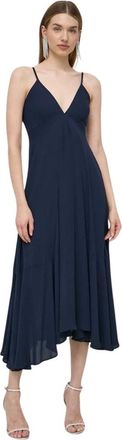 Silvian Heach Flared V-neck Midi Jurk - Dames - Casual kleedjes - Blauw - S - Polyester - Kleedjes