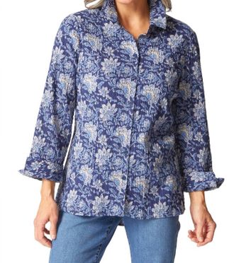 Habitat Floral Blocked Shaped Shirt In Ink