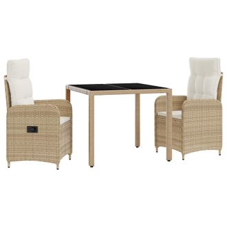 vidaXL Juego De Comedor Para Exteriores 3 Pcs Beige Y Blanco Crema Vidaxl