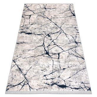RugsX Rugsx - Alfombra Moderna Rebec Franjas 51184a M&aacute;rmol - Dos Niveles De Vell&oacute;n Crema / Azul Oscuro Beige 80x150 Cm