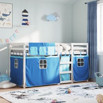 vidaXL Vidaxl - Litera Con Cortinas Madera Maciza De Pino Azul 80x200 Cm