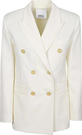 Erika Cavallini Semi Couture Double-Breasted Blazer - Dames - Blazers - Wit - S - Leer - Jassen