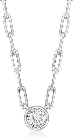 RS Pure by Ross-Simons Bezel-Set Diamond Paper Clip Link Necklace in Sterling Silver